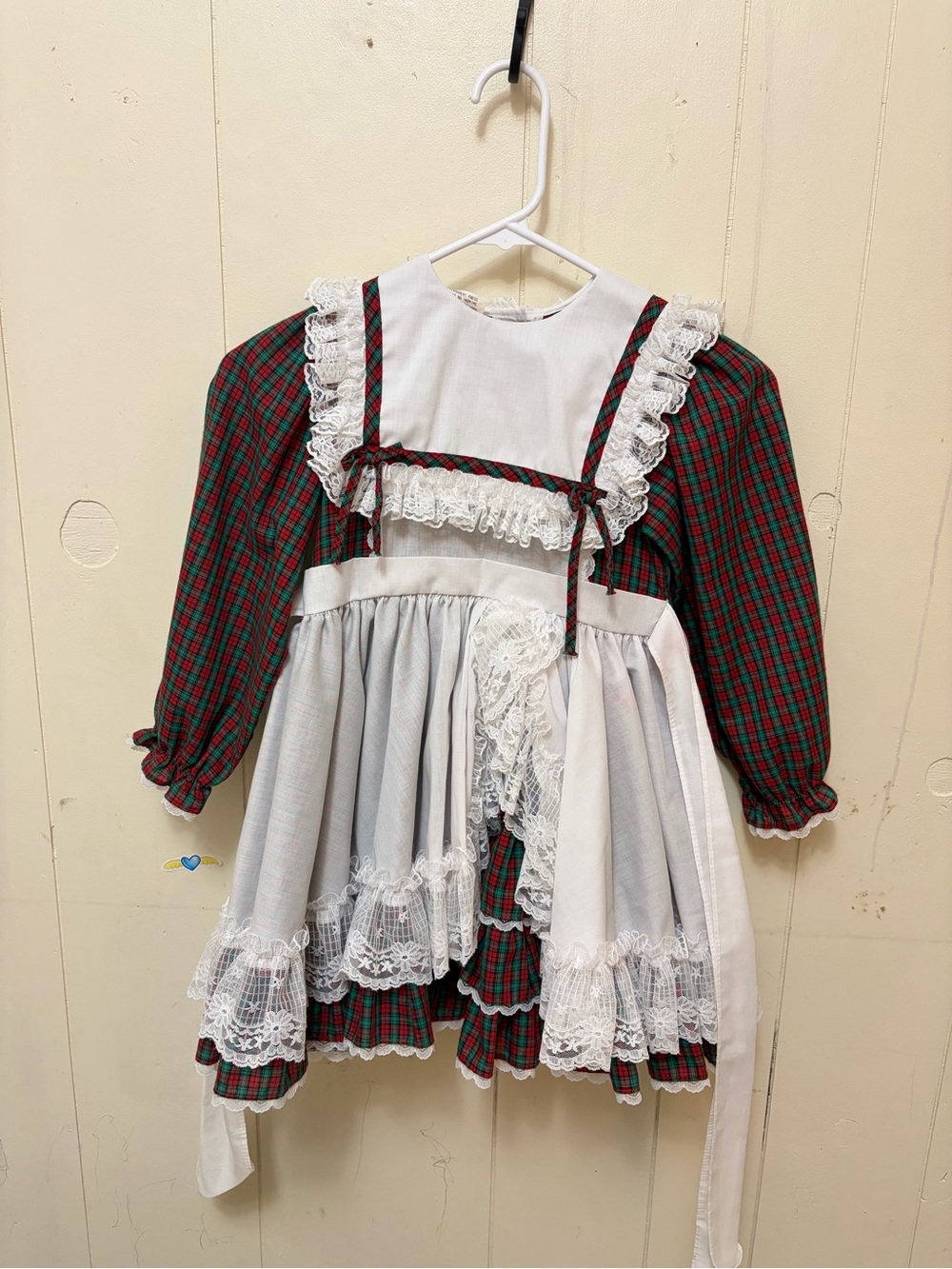 VTG Mini World INC Girl's Plaid Lace Circle Ruffle Pinafore Dress Girls 6